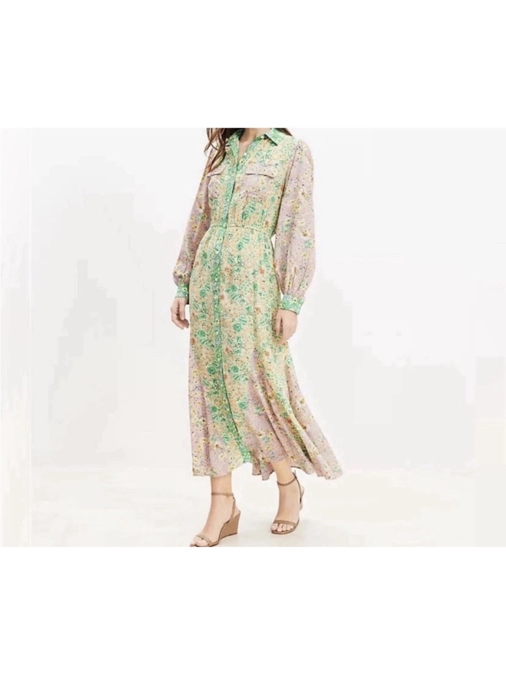 LOFT Green and Lavender Floral Maxi Dress - Picture 6 of 6